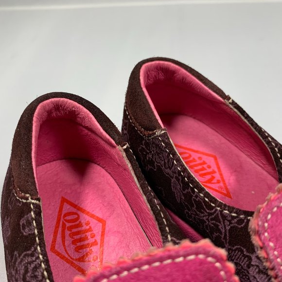 RARE Oilily Girls Kids Shoes Floral Design and Embroidery Pink and Burgundy - Picture 7 of 9